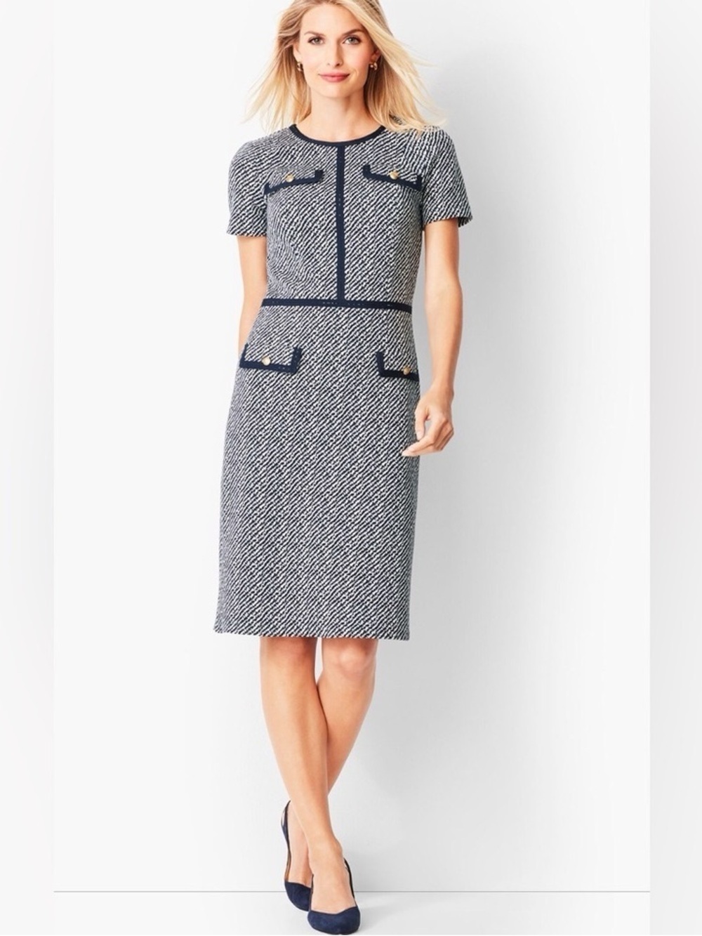 Talbots Navy White Ponte Knit Sheath Dress